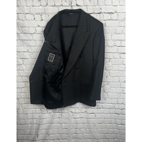 Christian Dior 44R Pure Wool Black Stripe Double-Breasted 6 Button Blazer Jacket - Picture 1 of 11